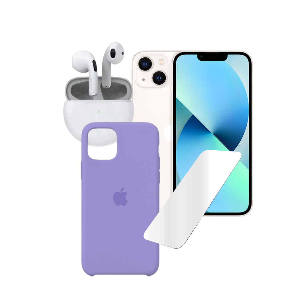 📱Combo iPhone 13 reacondicionado Blanco 128GB + Vidrio + Forro + Audífono Genéricos📲