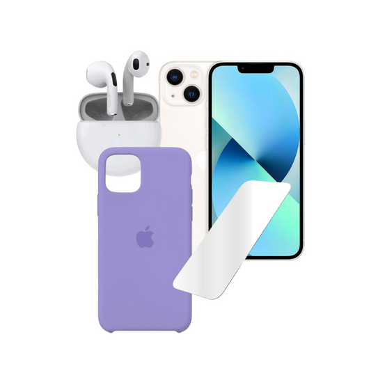 📱Combo iPhone 13 reacondicionado Blanco 128GB + Vidrio + Forro + Audífono Genéricos📲