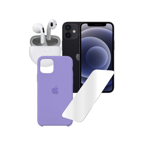 📱Combo iPhone 12 Reacondicionado Negro 64GB + Vidrio + Forro + Audífono Genéricos📲