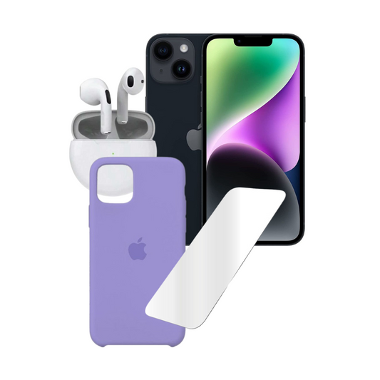 📱Combo iPhone 14 Reacondicionado Midnight 128GB + Vidrio + Forro + Audífono Genéricos📲